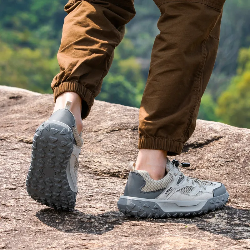 Jeep Cushioning Anti Slip Wear Resistant Breathable Supportive Balance Enhancing Low Top Trekking Shoes Men's Sand Gray-7