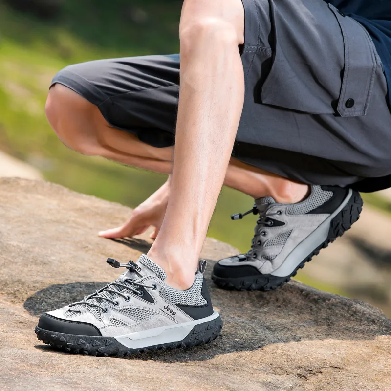 Jeep Cushioning, Slip Resistant, Abrasion Resistant, Breathable, Coverage, Support Low Top Hiking Shoes Men's Gray-5
