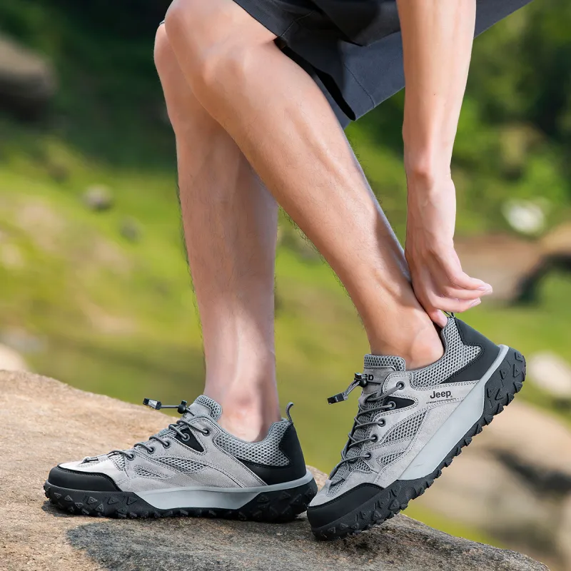 Jeep Cushioning, Slip Resistant, Abrasion Resistant, Breathable, Coverage, Support Low Top Hiking Shoes Men's Gray-6