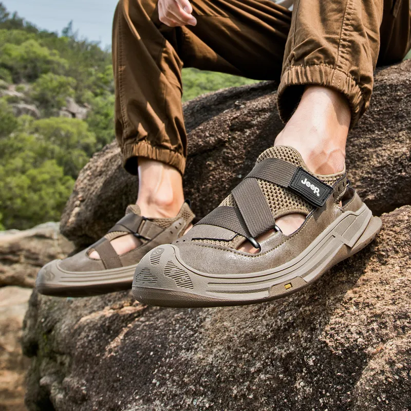 Jeep Abrasion Resistant Lightweight Breathable Quick Dry Slip Resistant Odor Resistant River Trekking Shoes Men's Khaki-5