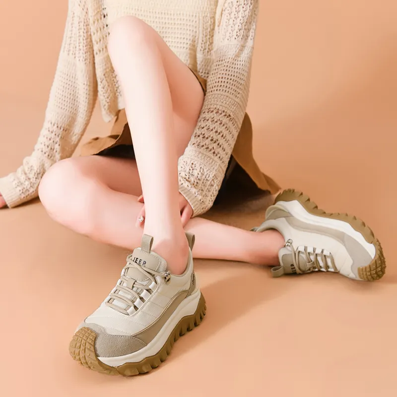 JEEP SPIRIT Slip-Resistant Low-Top Support Height Enhancement Women's Beige Casual Shoes-22