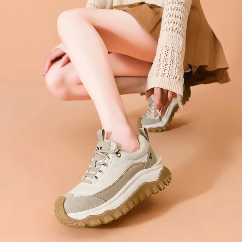 JEEP SPIRIT Slip-Resistant Low-Top Support Height Enhancement Women's Beige Casual Shoes-21