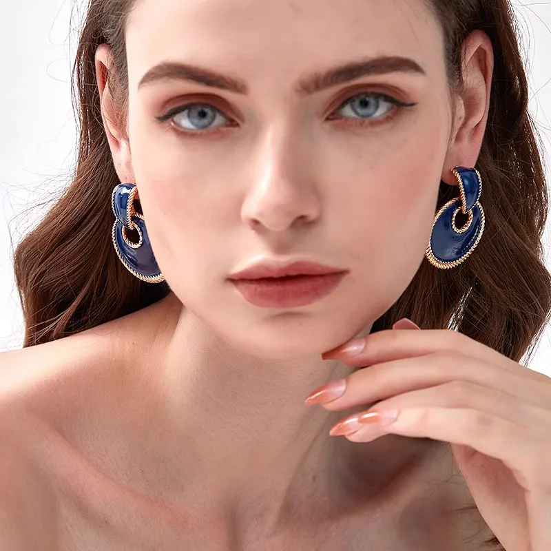 Exhibition Copper Enamel Silver Needle Earrings Women's-2