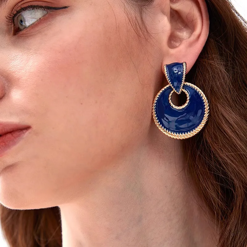Exhibition Copper Enamel Silver Needle Earrings Women's-3