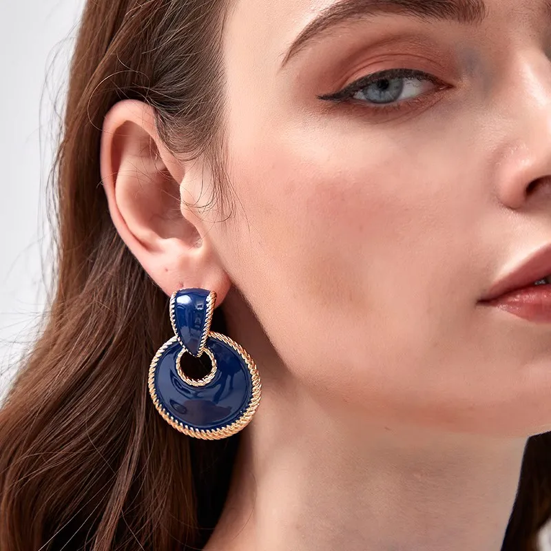Exhibition Copper Enamel Silver Needle Earrings Women's-1