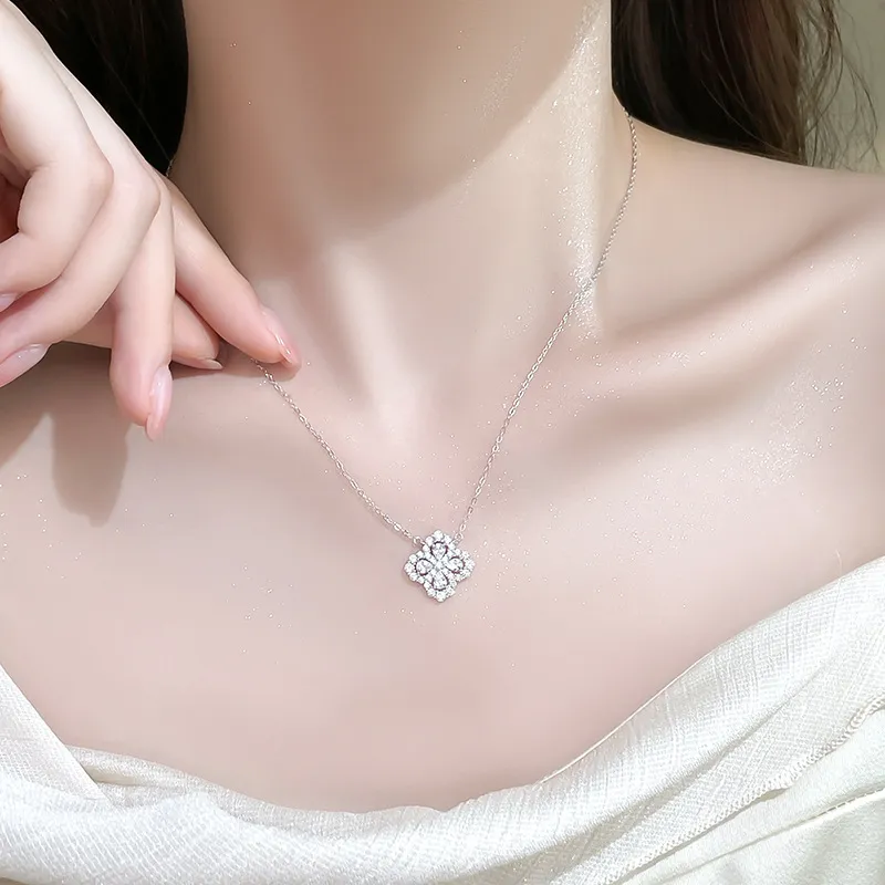 CMLZIUA S925 Silver Inlaid Cubic Zirconia Necklaces Women's Silver-3