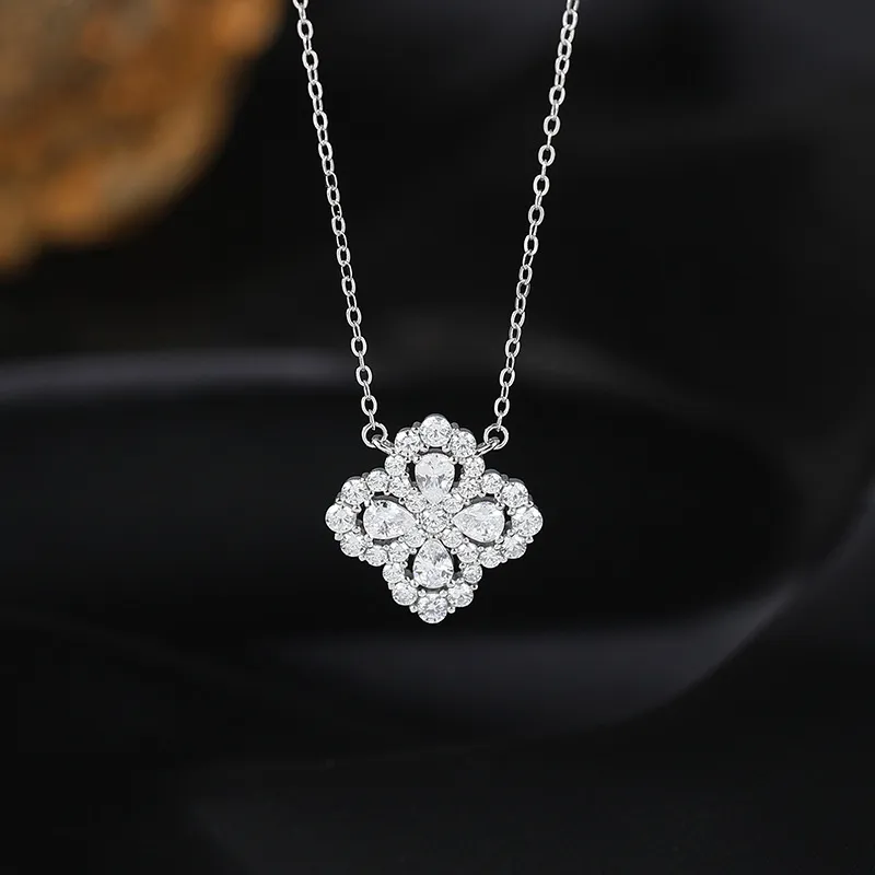 CMLZIUA S925 Silver Inlaid Cubic Zirconia Necklaces Women's Silver-4