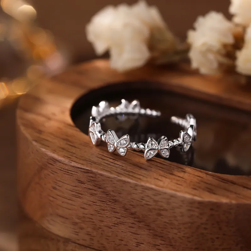 CMLZIUA S925 Silver Butterfly Ring Women's-5