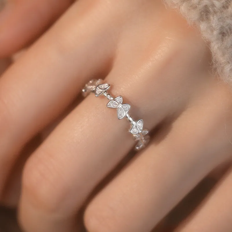 CMLZIUA S925 Silver Butterfly Ring Women's-2