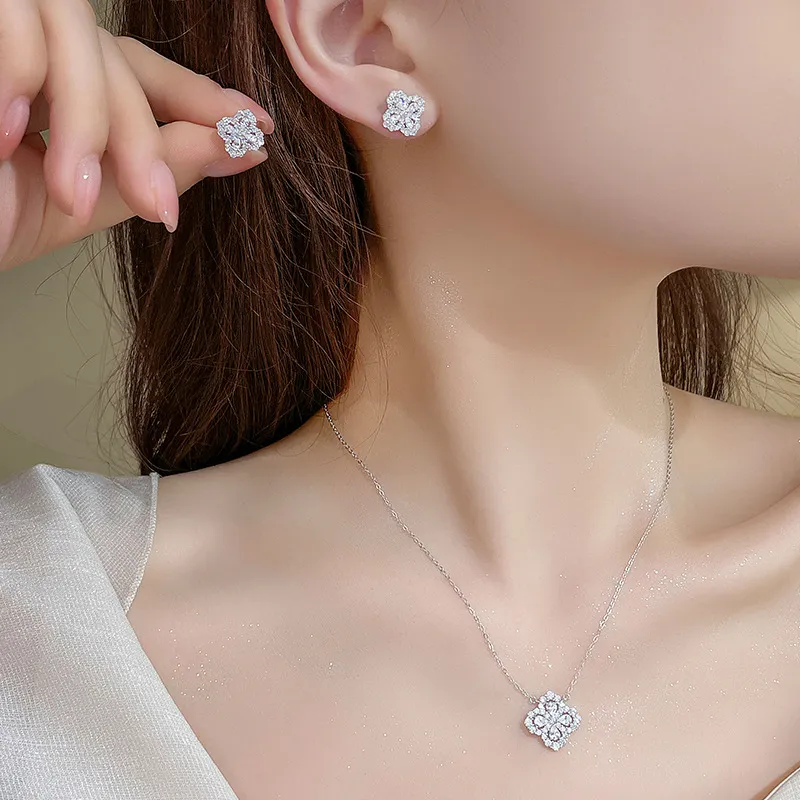 CMLZIUA S925 Silver Inlaid Cubic Zirconia Necklaces Women's Silver-2