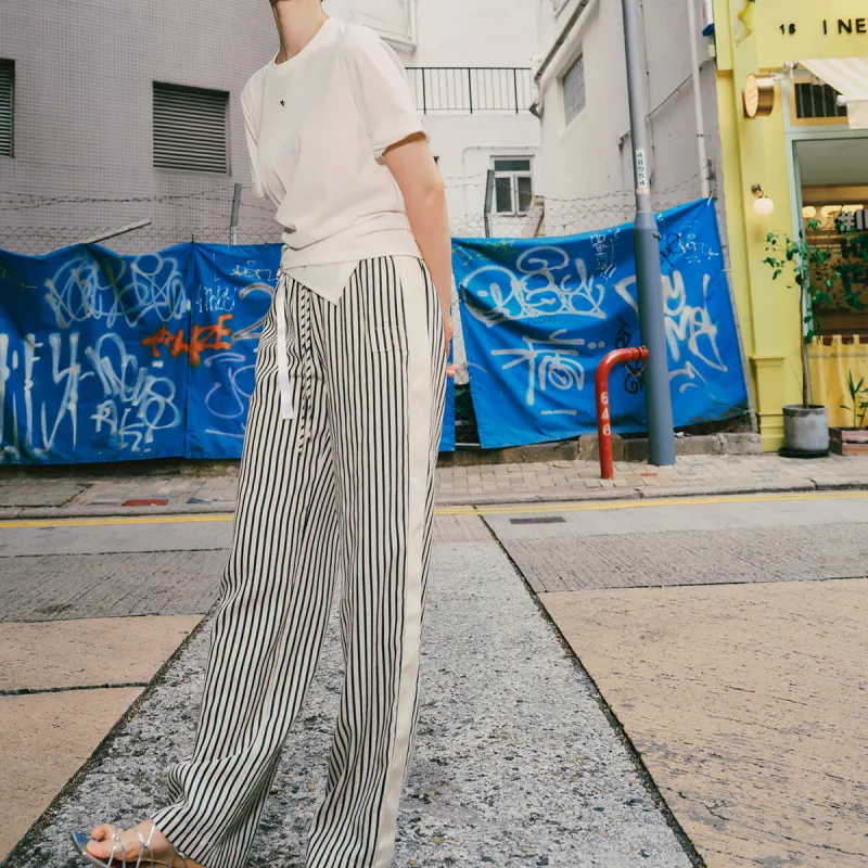 N ONE Casual Pants Women's Black White Stripes-3