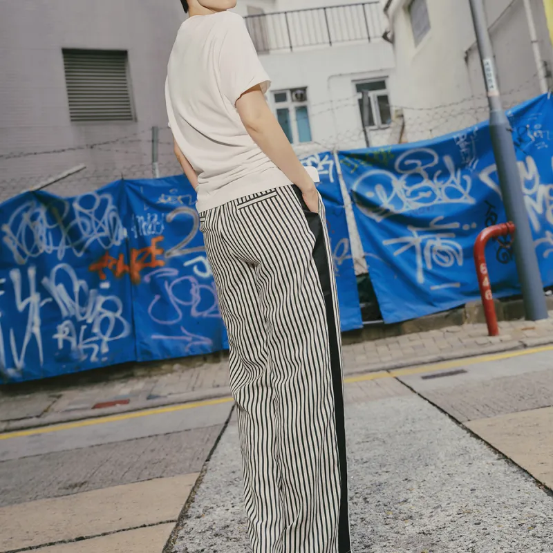 N ONE Casual Pants Women's Black White Stripes-2