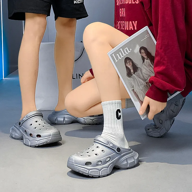 Medd EVA Quiet Odor Resistant Abrasion Resistant Slip Resistant Wrap toe Slippers Unisex Silver-3