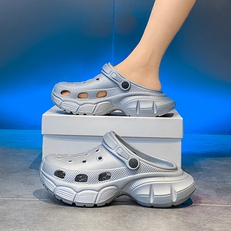Medd EVA Quiet Odor Resistant Abrasion Resistant Slip Resistant Wrap toe Slippers Unisex Silver-4