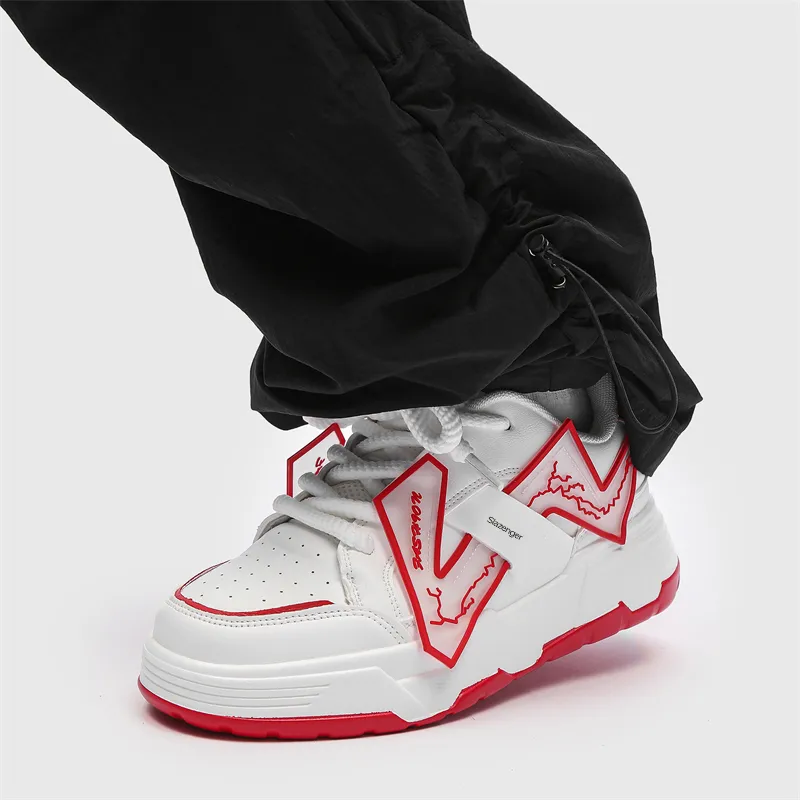 Slazenger Anti Slip Wear Resistant Low Top Skateboard Shoes Unisex White Red-5