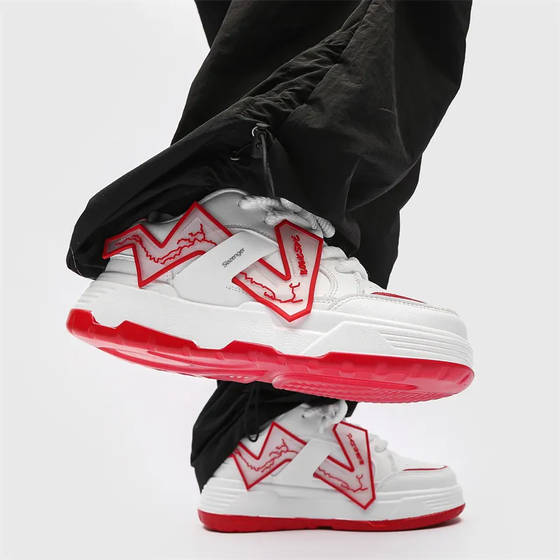 Slazenger Anti Slip Wear Resistant Low Top Skateboard Shoes Unisex White Red-4