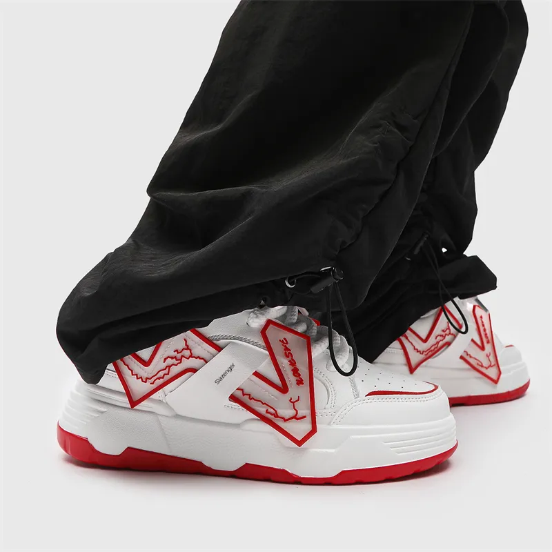 Slazenger Anti Slip Wear Resistant Low Top Skateboard Shoes Unisex White Red-6