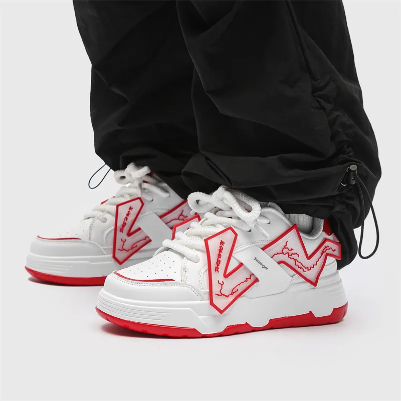 Slazenger Anti Slip Wear Resistant Low Top Skateboard Shoes Unisex White Red-2