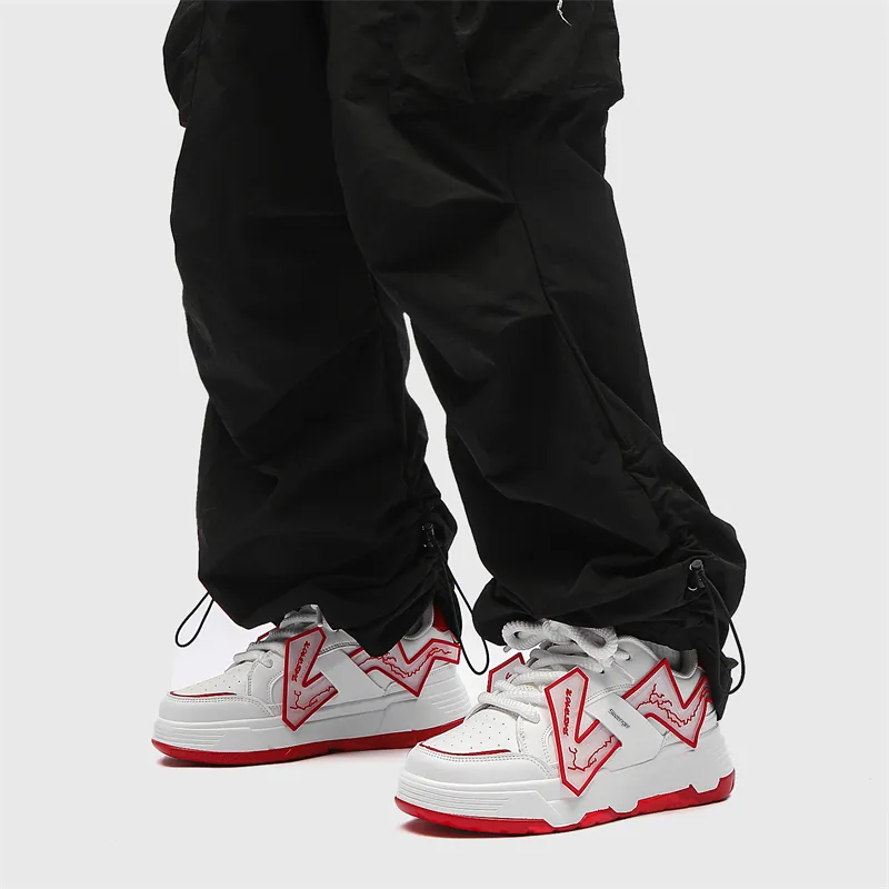 Slazenger Anti Slip Wear Resistant Low Top Skateboard Shoes Unisex White Red-1