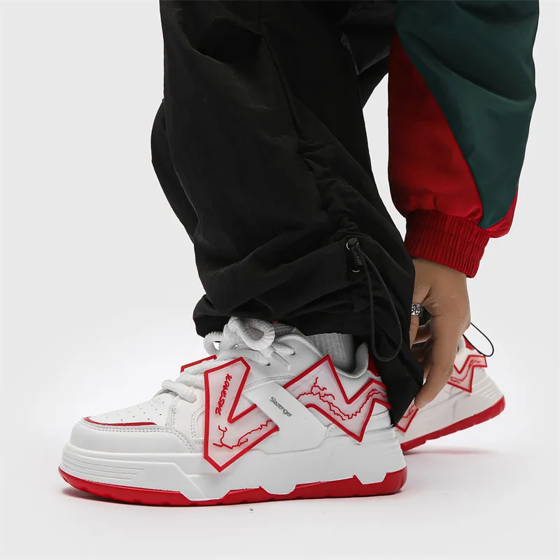 Slazenger Anti Slip Wear Resistant Low Top Skateboard Shoes Unisex White Red-3