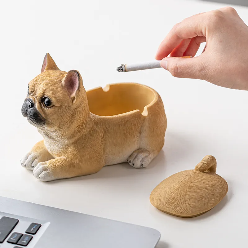 KERPA Pudog Styling Ashtray With Lid Anti Fly Ashtray Home Use Living Room Small Storage Ornament All Styles-1