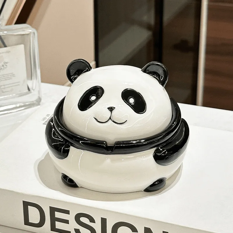 KERPA Cute Panda Styling Ashtray With Lid, Ideal For Home Living Room Coffee Table Accessories, Small Size-5