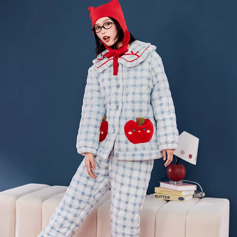 Wabi Town Pajama Set Women's Blue White-3