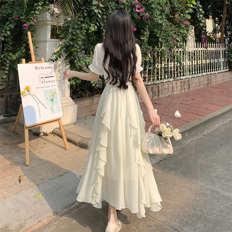 MADALLO Short Sleeved Dress Women's White-3
