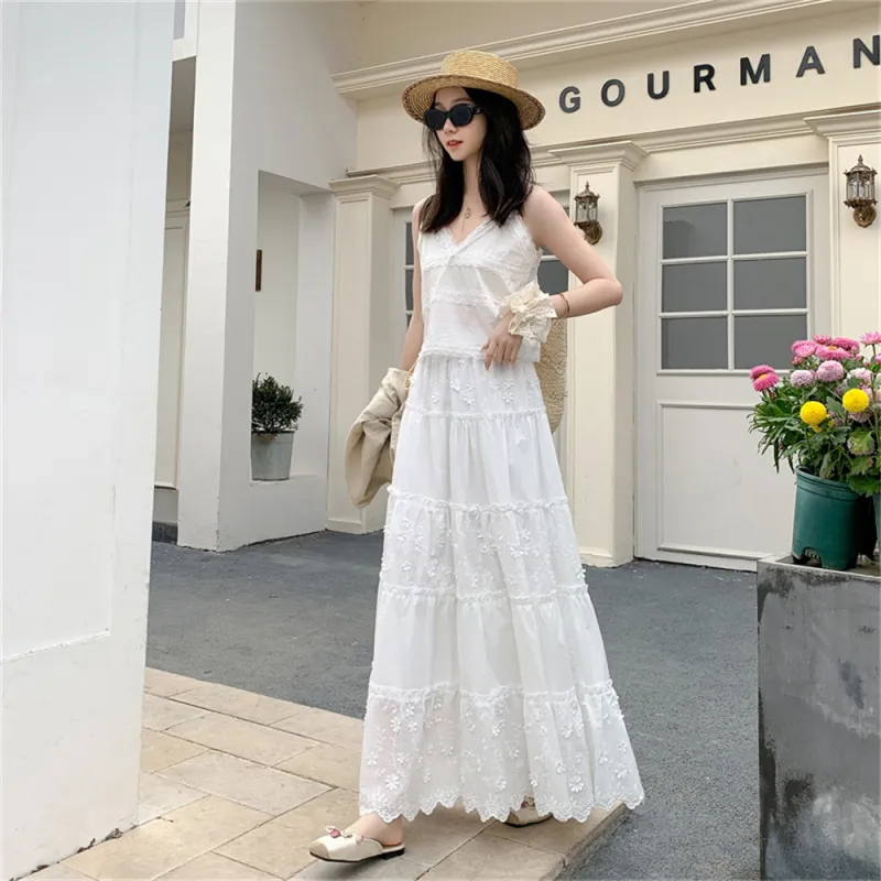 MADALLO Casual Long Skirt Women's White-6