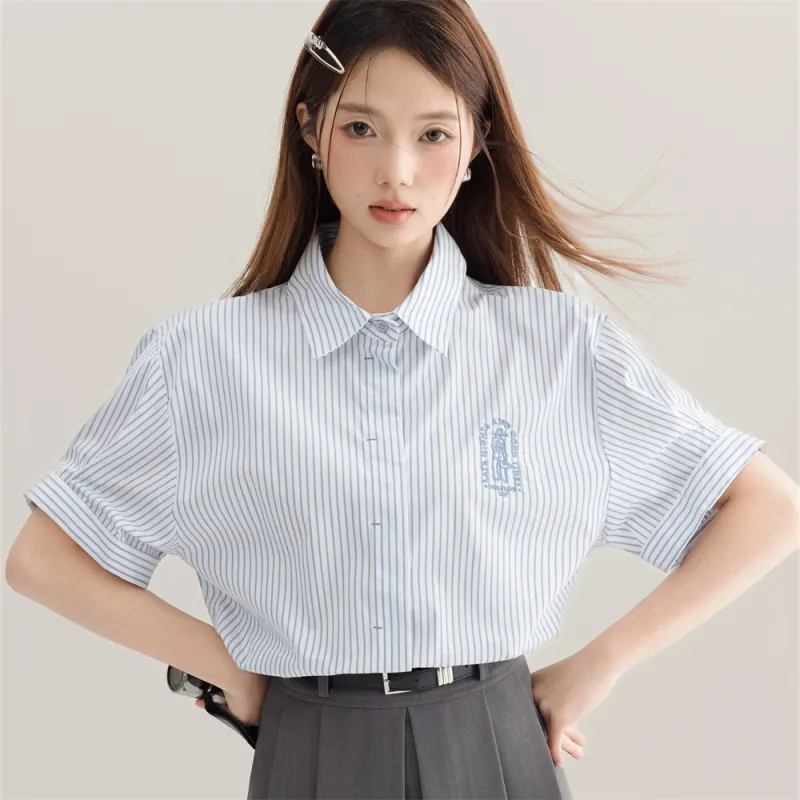 MADALLO Shirt Women's White Base With Blue Accent-4