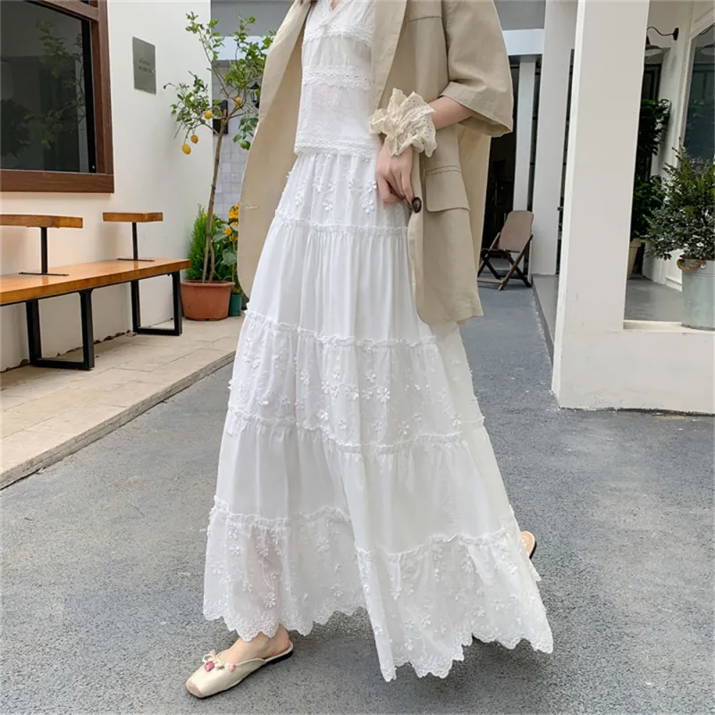 MADALLO Casual Long Skirt Women's White-4