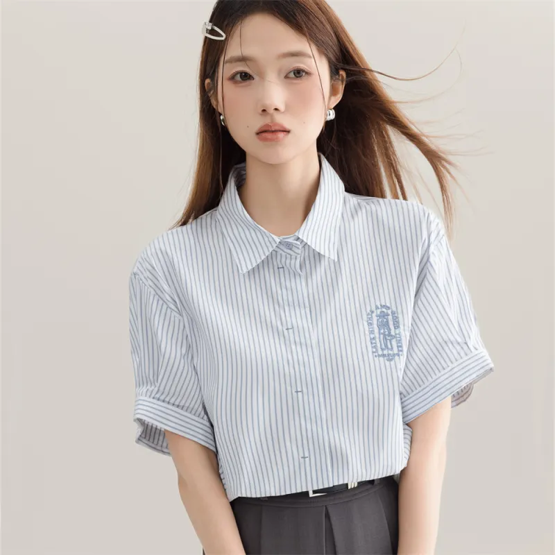 MADALLO Shirt Women's White Base With Blue Accent-3
