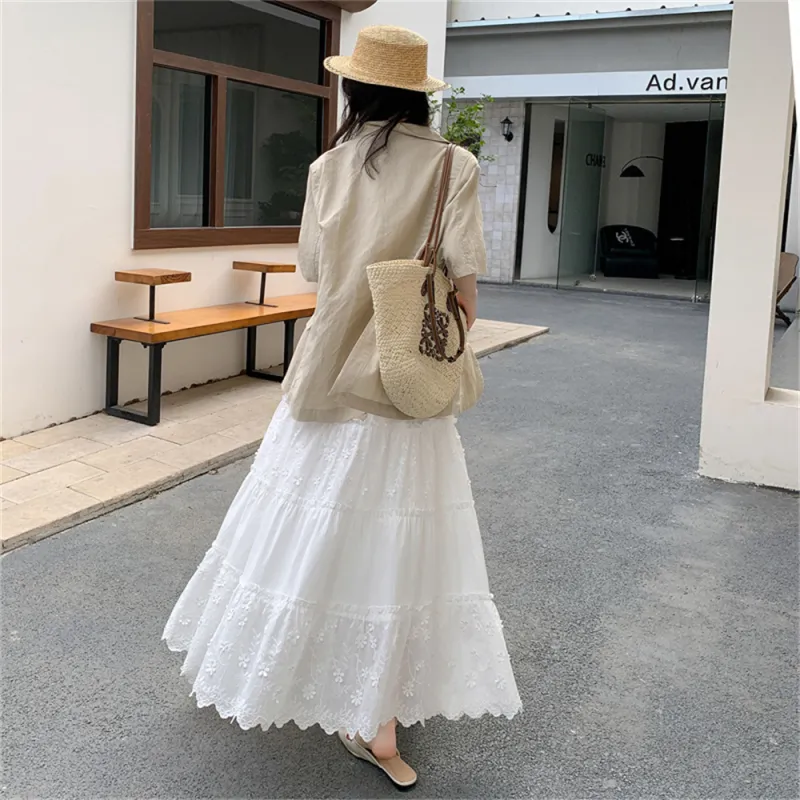 MADALLO Casual Long Skirt Women's White-2