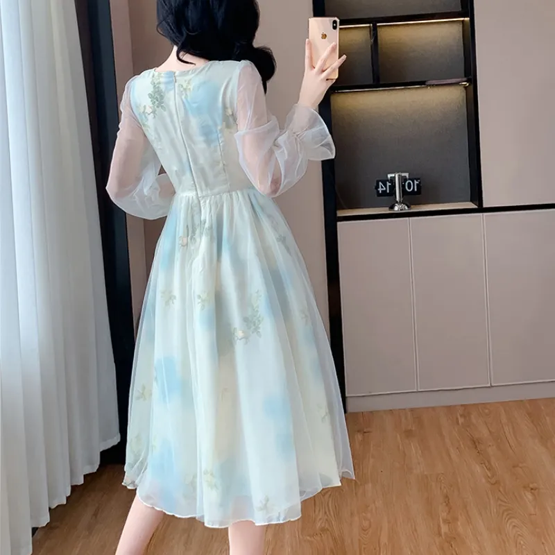 MADALLO Long Sleeved Dress Women's Cloud Blue-4