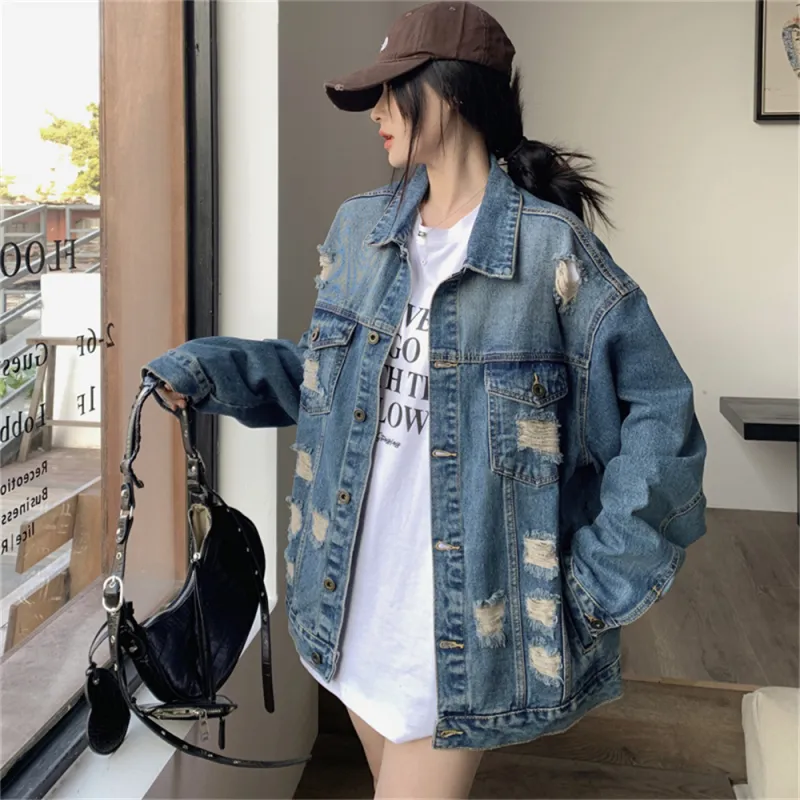MADALLO Denim Jacket Women's Ripped Distressed-1