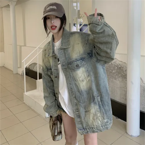 MADALLO Denim Jacket Women's Distressed Dirty