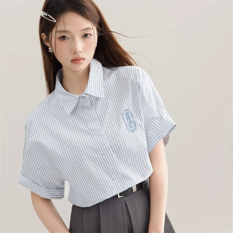 MADALLO Shirt Women's White Base With Blue Accent-1