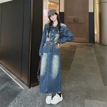 MADALLO Long Sleeved Dress Women's Vintage Blue