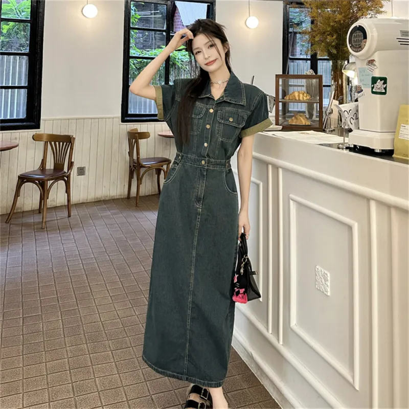 MADALLO Short Sleeved Dress Women's Vintage Blue-1