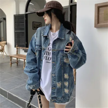 MADALLO Denim Jacket Women's Ripped Distressed