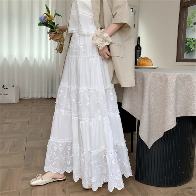 MADALLO Casual Long Skirt Women's White-3