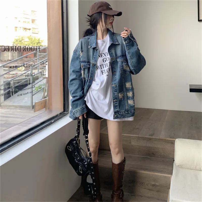 MADALLO Denim Jacket Women's Ripped Distressed-2