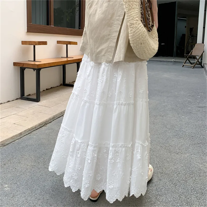 MADALLO Casual Long Skirt Women's White-5