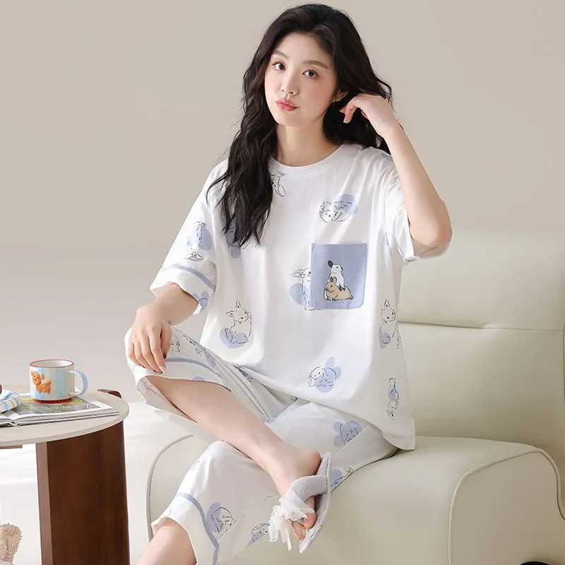 XISHE Pajama Set Women's Light Blue-3