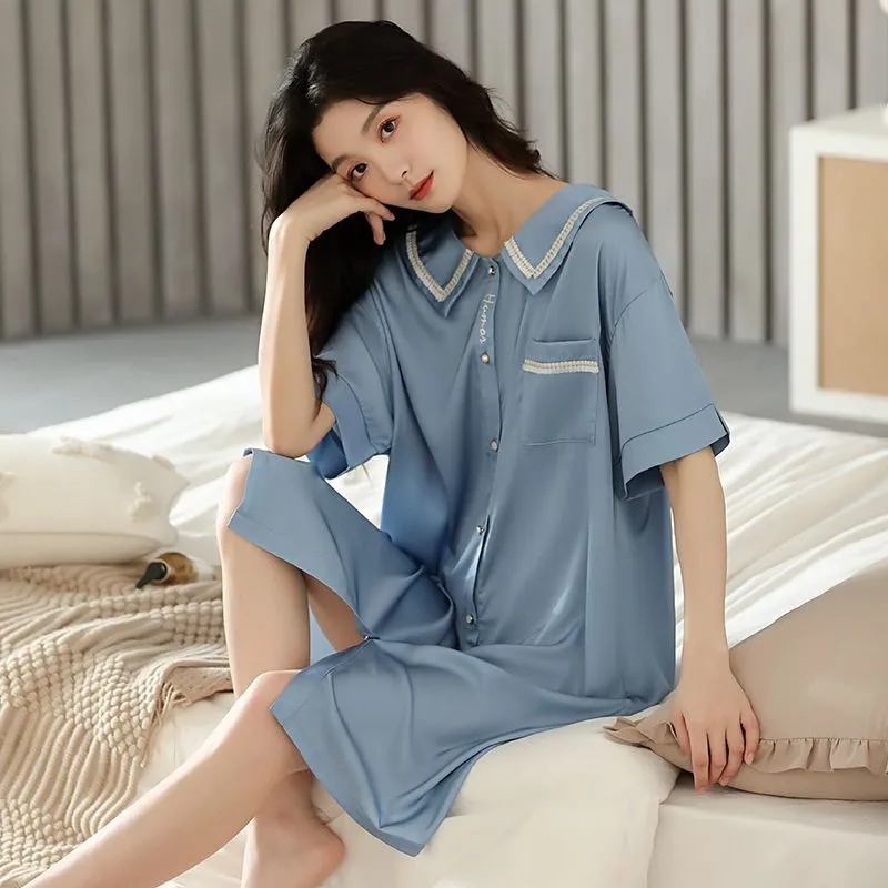 XISHE Nightgown Women's Light Blue-3