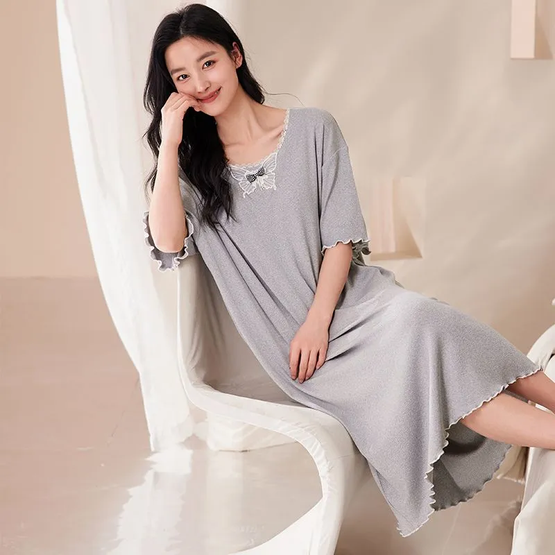 XISHE Nightgown Women's Light Gray-3