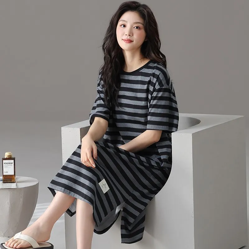 XISHE Nightgown Women's Black Gray-3