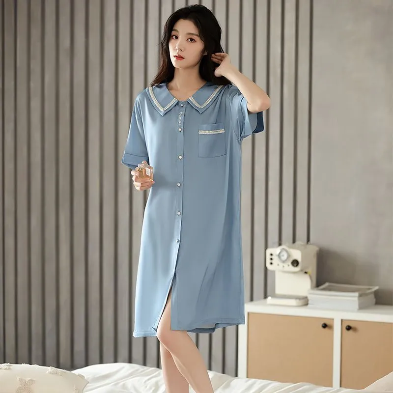 XISHE Nightgown Women's Light Blue-1