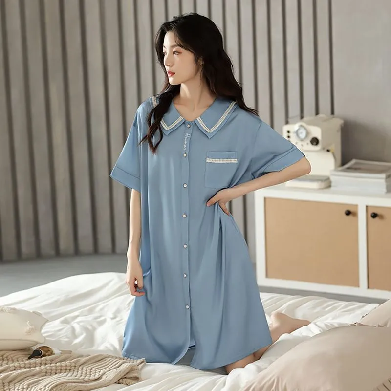 XISHE Nightgown Women's Light Blue-2