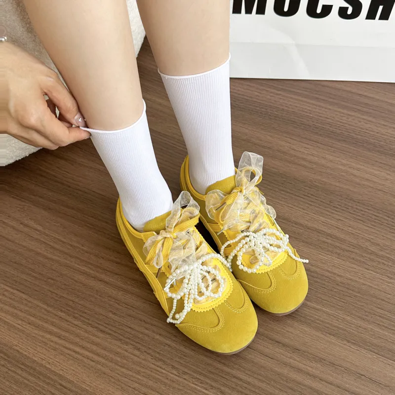 Alxnan Casual Shoes Women's Low Top Ivory/Silver/Pink/Lemon-47